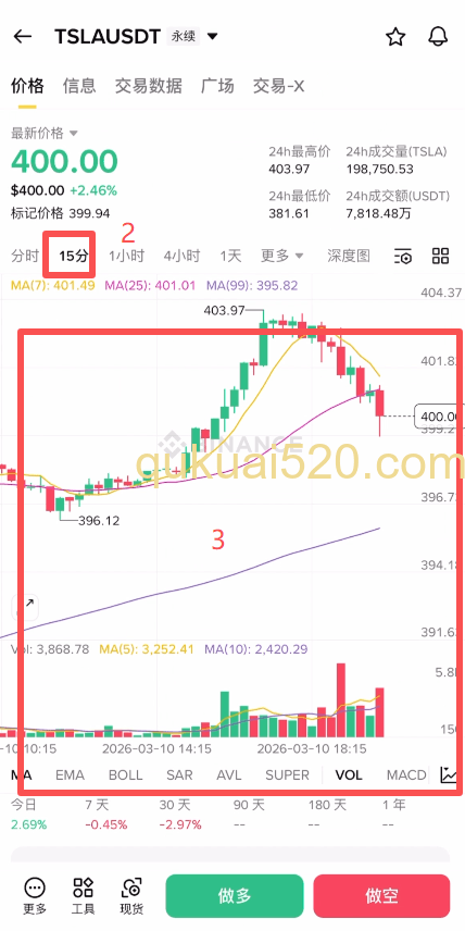 [TSLA的K线图分析界面]