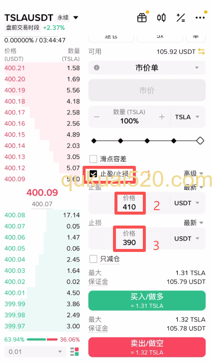 [币安合约止盈止损设置界面]