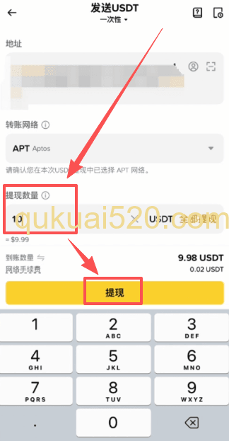 币安提币金额输入界面