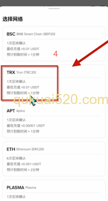 [币安充值网络选择页面]