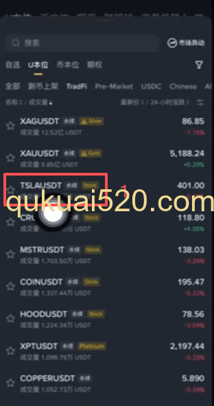 追踪特斯拉股票永续合约界面