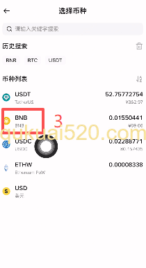 BNB提币到钱包界面