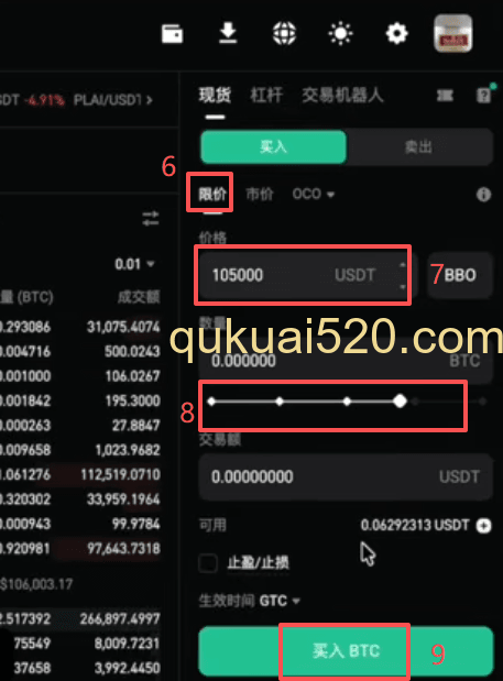 [BTC现货交易界面K线图]