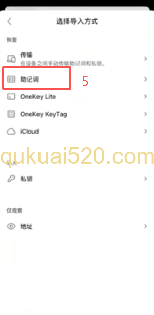 [OneKey钱包导入助记词界面]