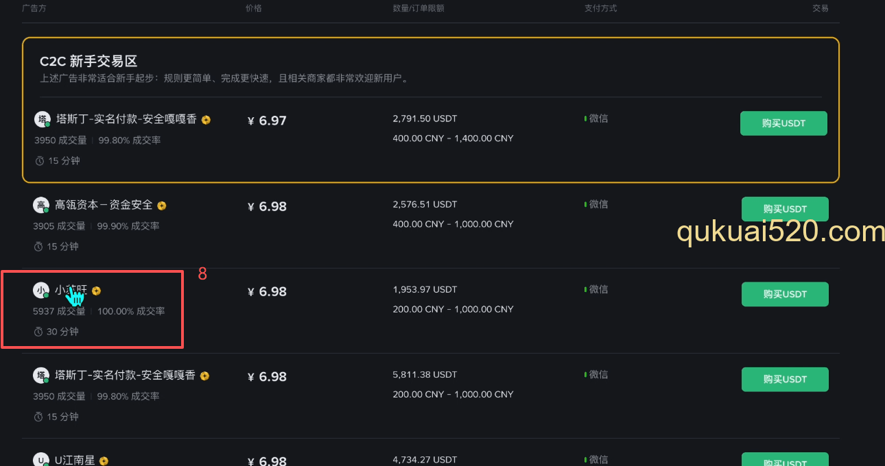 币安C2C交易页面]