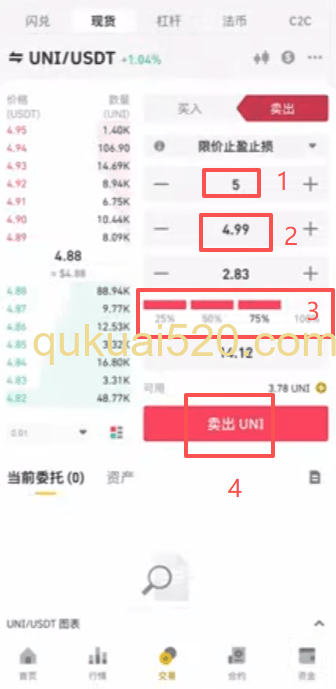 现货止盈单设置界面