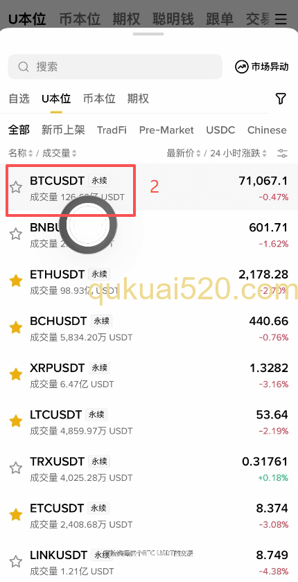 合约币种选择页面