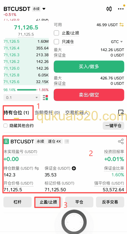 设置止盈止损页面