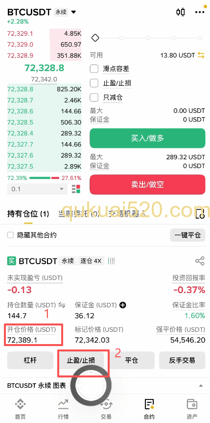 [合约持仓界面止盈止损按钮]