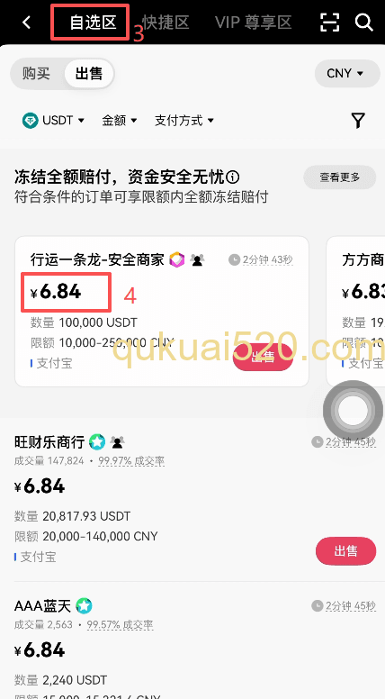 自选区USDT价格对比