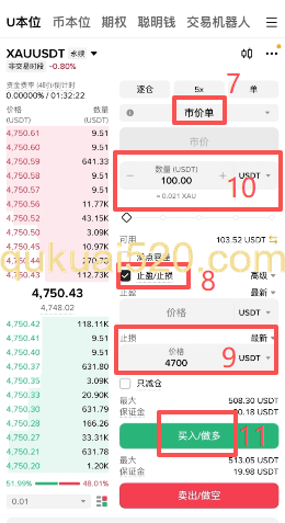 合约交易下单页面