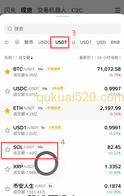 币安现货交易页面