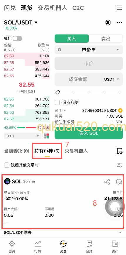 币安现货交易页面