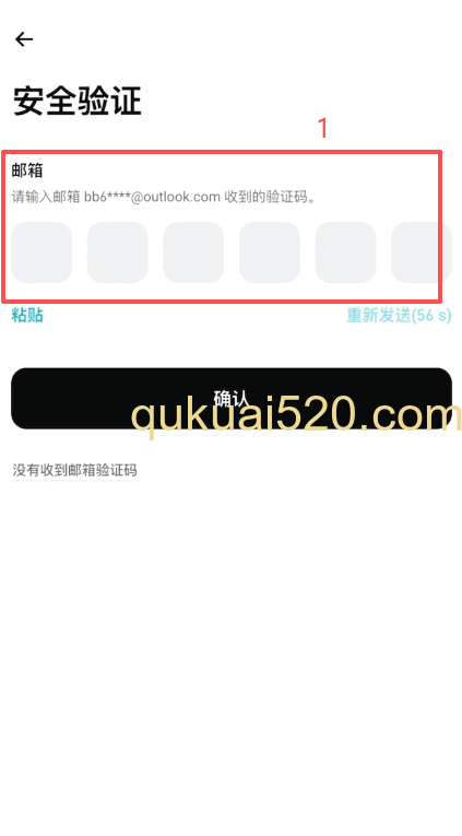输入邮箱验证码和设置密码页面