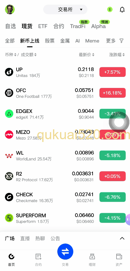 Gate交易所上线币种页面