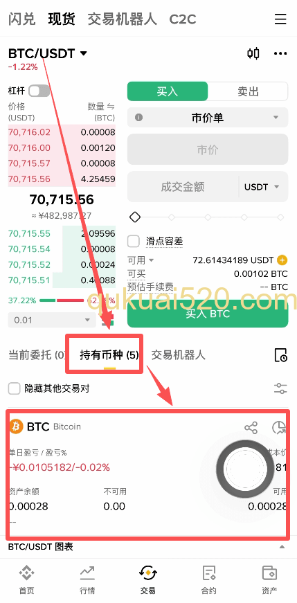 查看持有币种页面