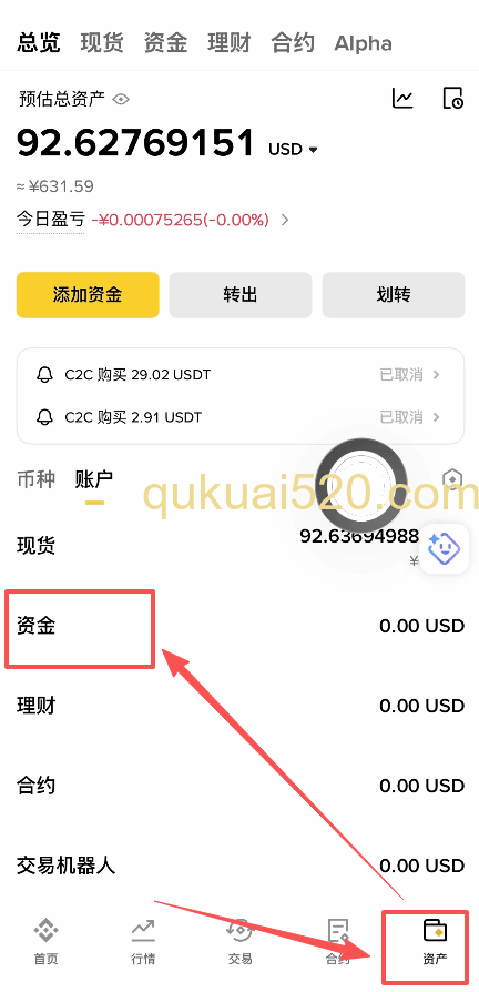 资金账户USDT余额