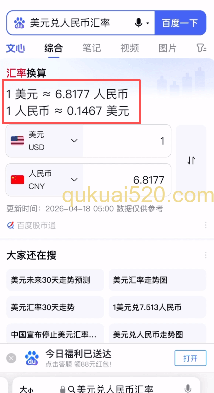 美元兑人民币汇率页面和交易所价格页面