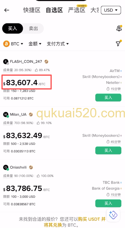 BTC美元和USDT价格对比