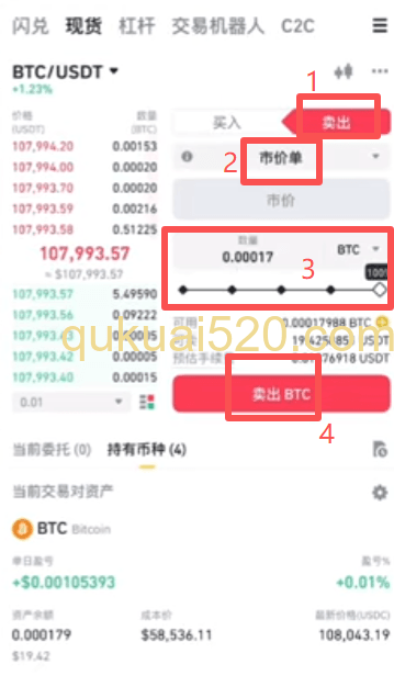 币安APP市价委托卖出页面