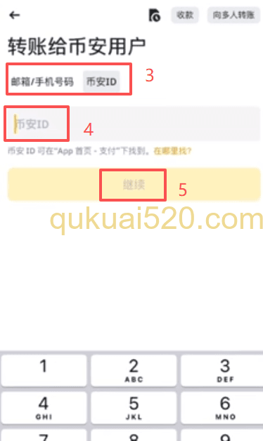 [币安内部转账界面]