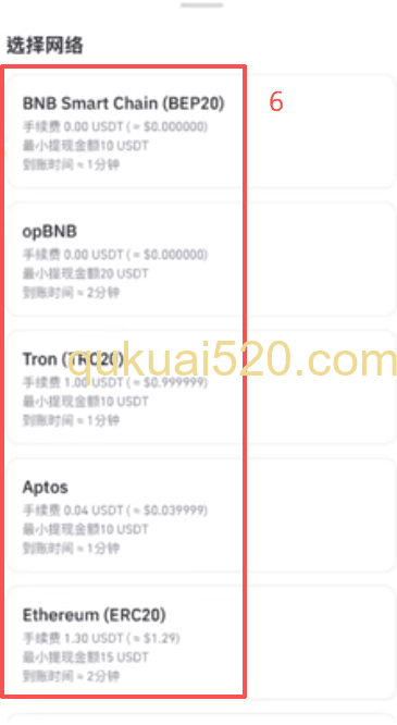 其他网络手续费显示页面