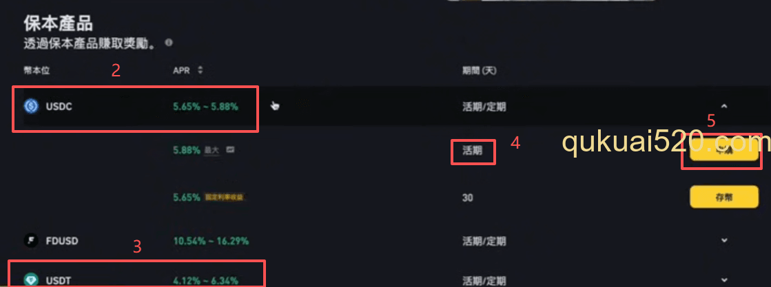 币安PC端保本赚币页面