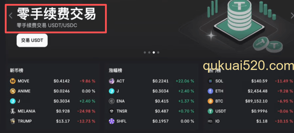 USDT对USDC交易0手续费页面