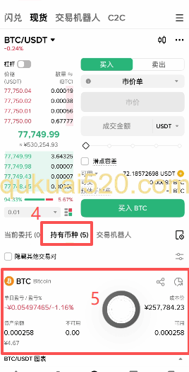 市价单下单和持有币种显示页面
