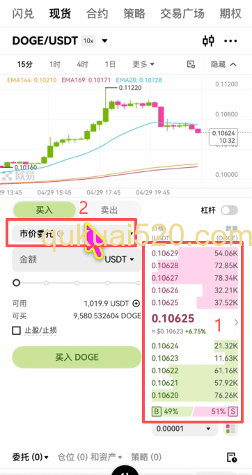 盘口和选择订单类型页面