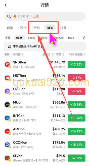 DEX和合约选择界面