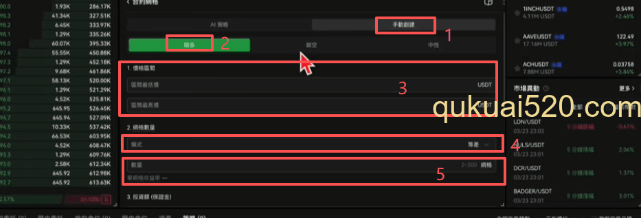 欧易合约网格参数设置页面