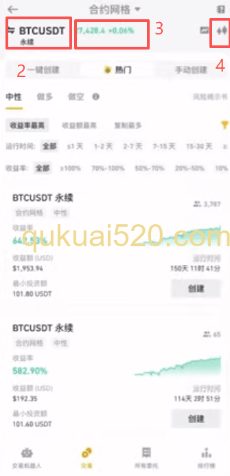 [合约网格顶部界面]
