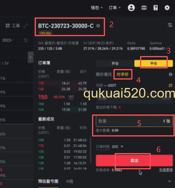期权卖出操作界面