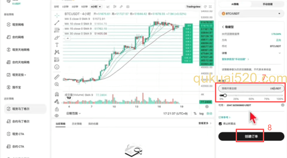 现货马丁格尔AI策略设置页面