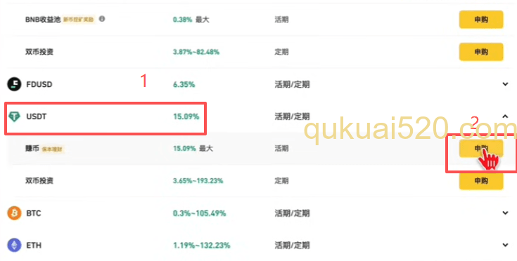 币安理财页面USDT申购页面