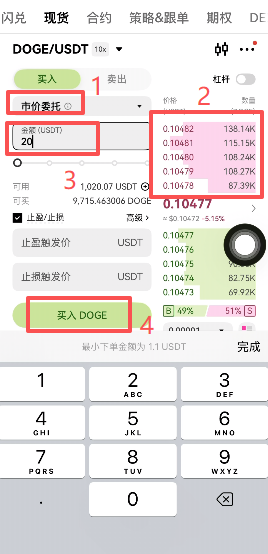 市价委托操作页面