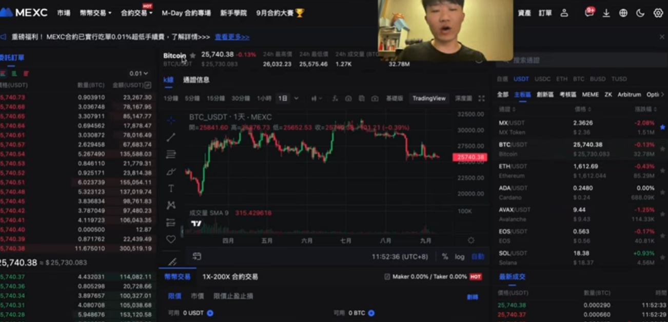 Bybit交易所和抹茶交易所现货交易界面