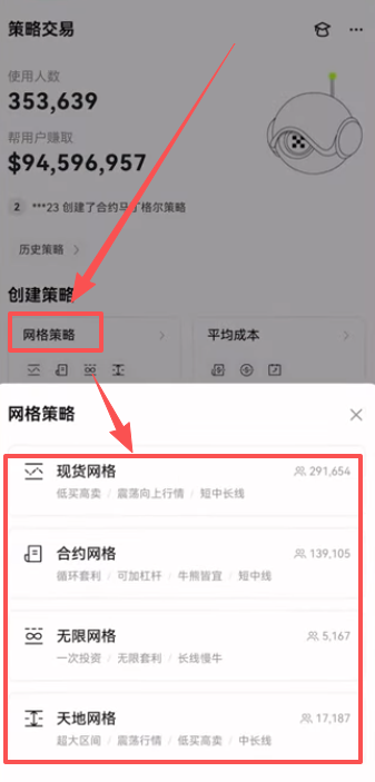 策略交易页面网格选项