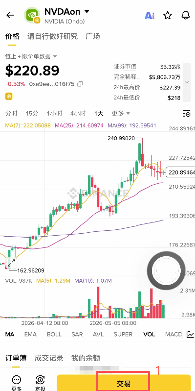 美股代币交易下单界面