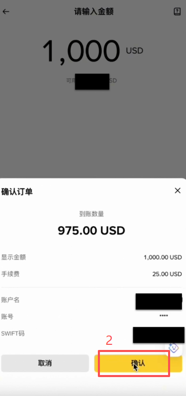 [币安汇款确认和预览界面]