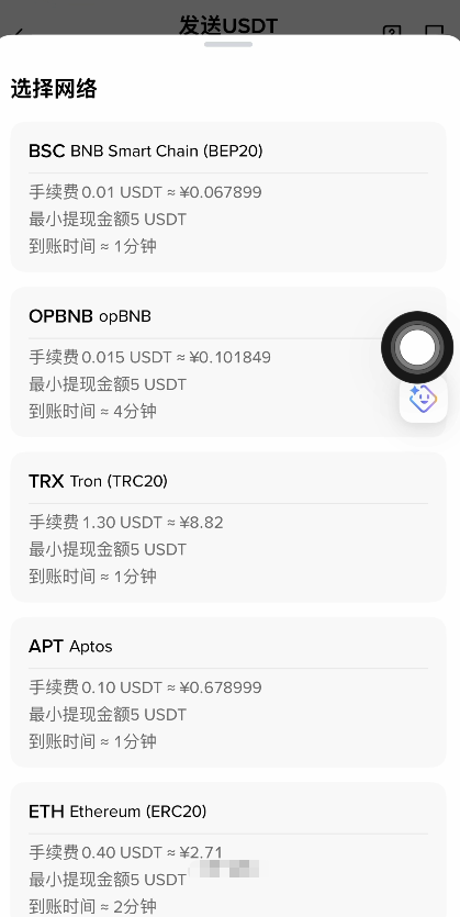 转账网络页面截图