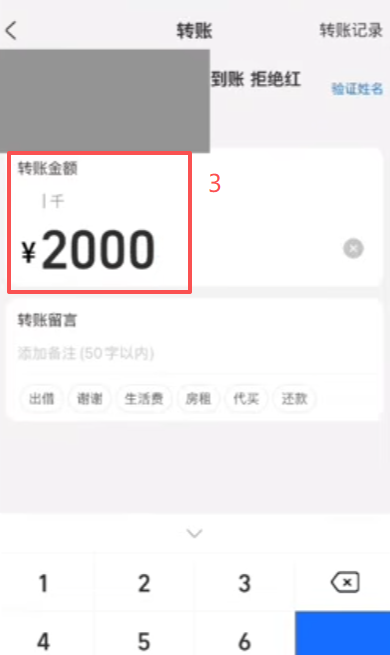 复制商家付款账号进行转款页面
