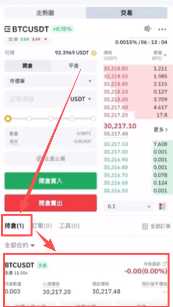 [合约持仓界面]