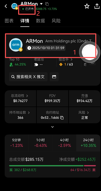 [ARM代币详情页交易状态]