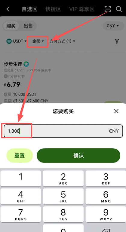 筛选支付方式和金额页面