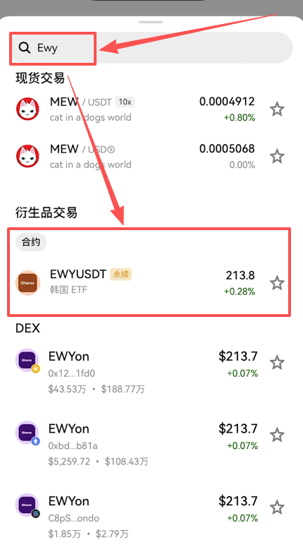 EWY搜索结果页面