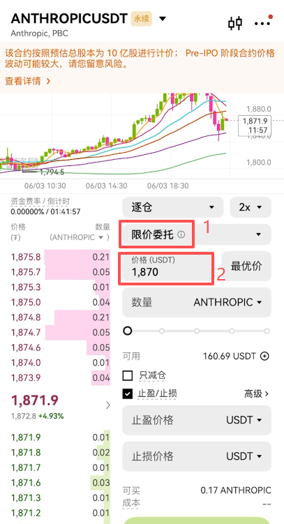限价委托页面