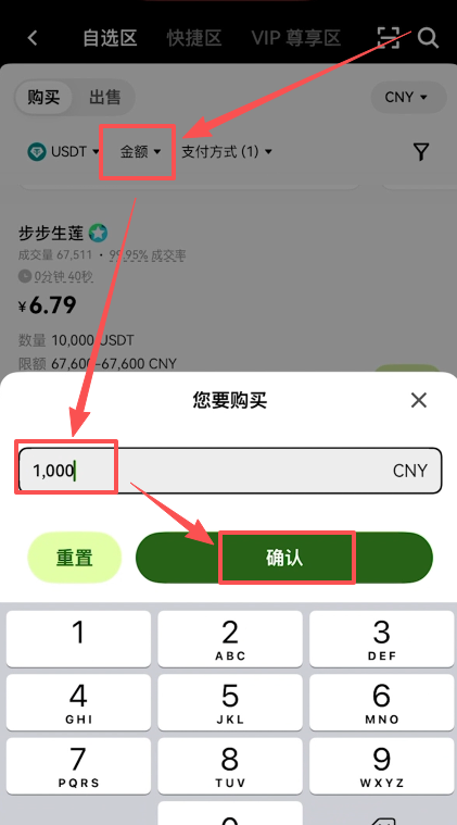 支付方式和购买金额筛选页面