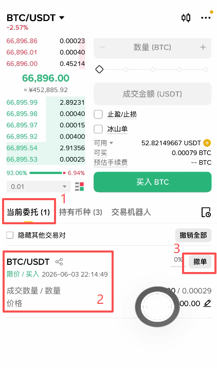 当前委托查看订单页面